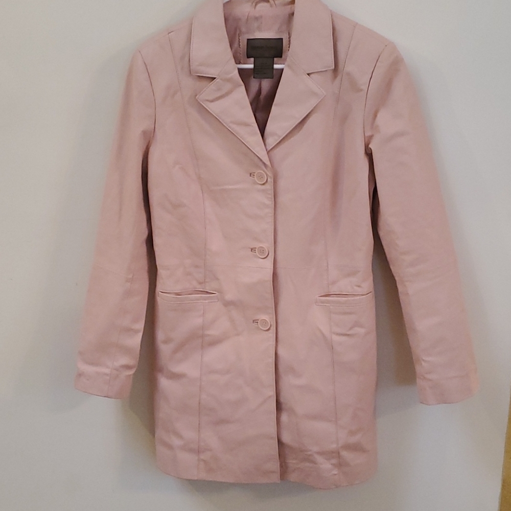 Brandon Thomas pink leather trench. Sz. M